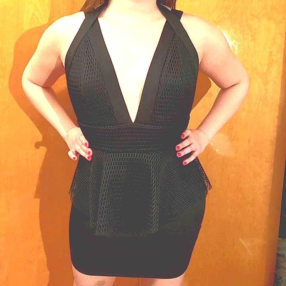 Mesh Peplum Halter Dress
